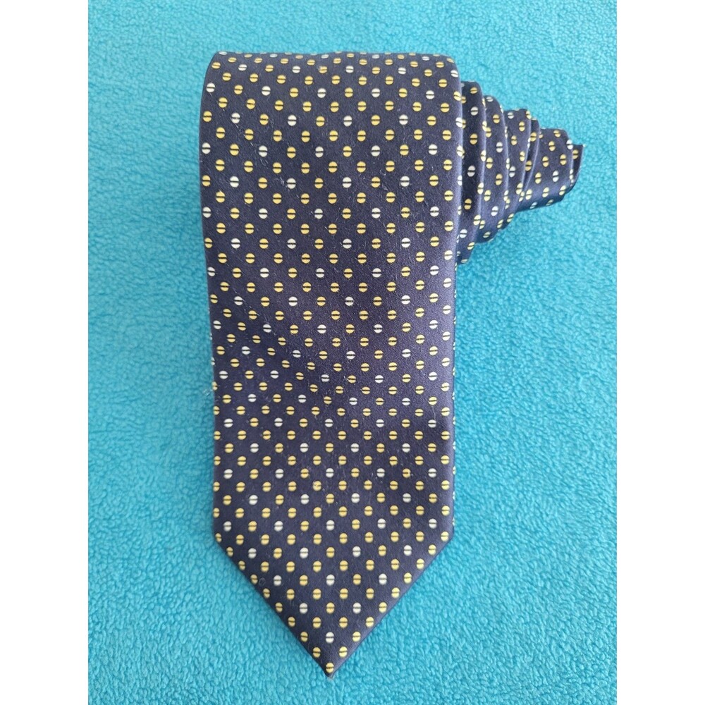 Scappino Italy 100% Silk Seta Pura Blue Gold White Geometric Print Necktie 59”